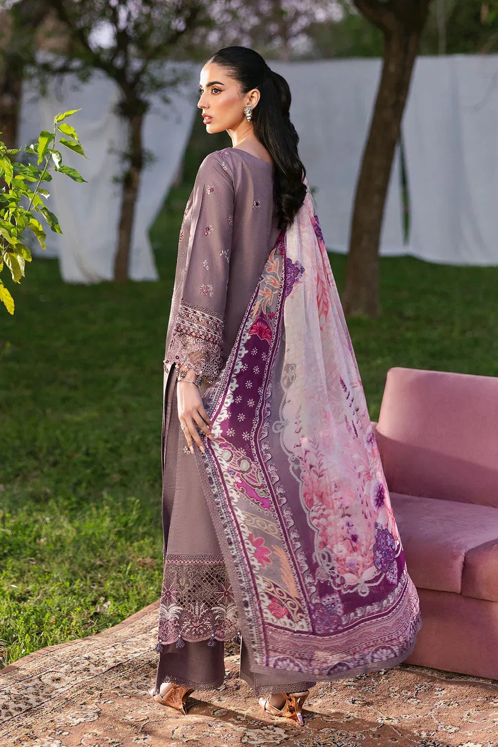 Ramsha Riwayat Lawn Collection Purplish Gray Organza – view 2 – Poshaq