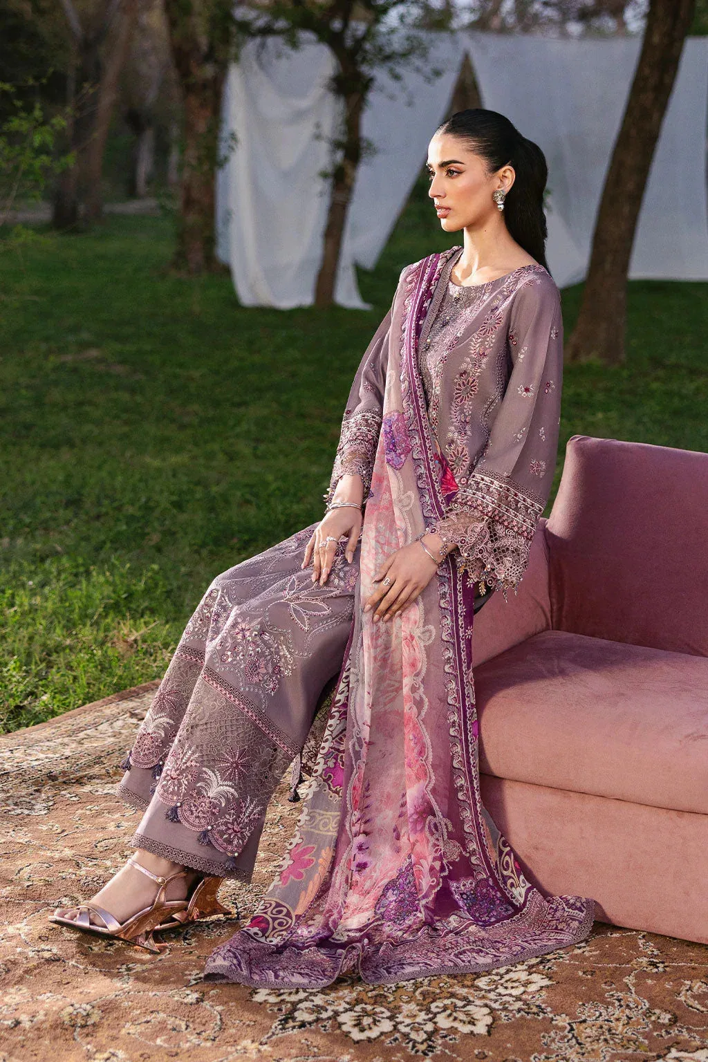 Ramsha Riwayat Lawn Collection Purplish Gray Organza – view 3 – Poshaq