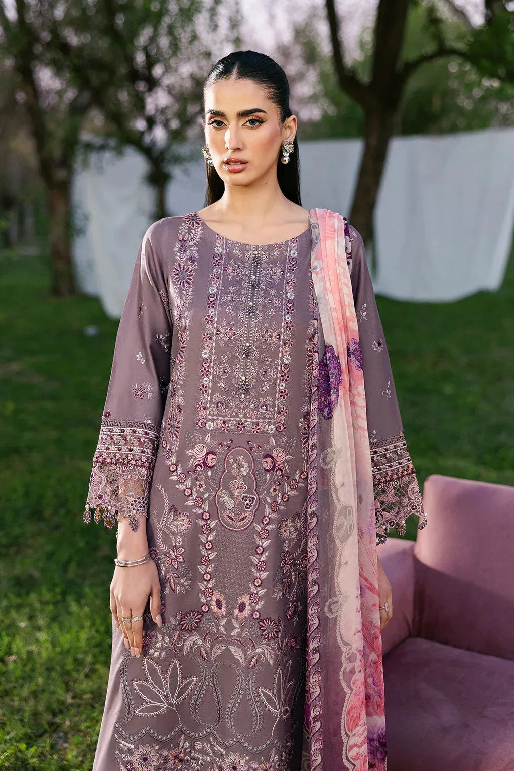 Ramsha Riwayat Lawn Collection Purplish Gray Organza – view 5 – Poshaq