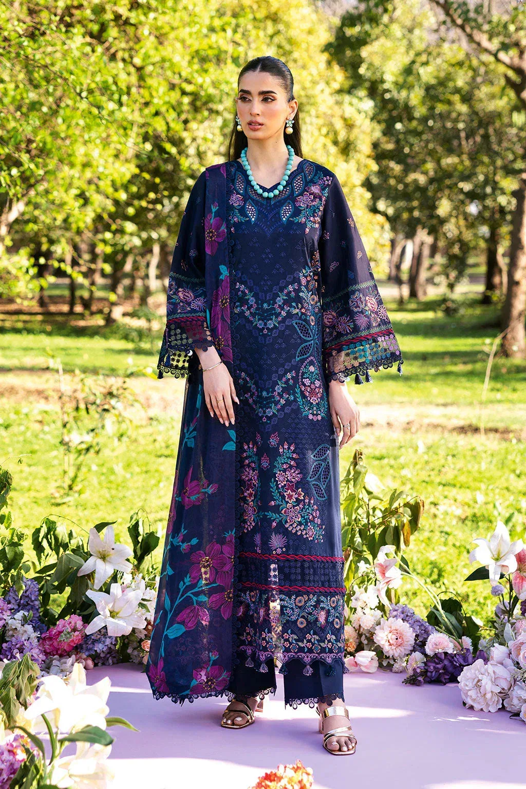 Ramsha Riwayat Lawn Collection Navy Blue Organza – view 1 – Poshaq