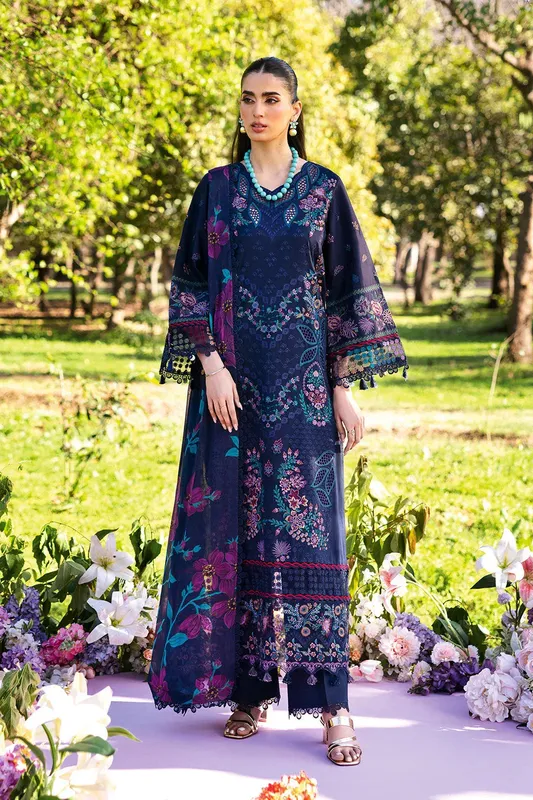 Ramsha Riwayat Lawn Collection Navy Blue Organza – view 1 – Poshaq