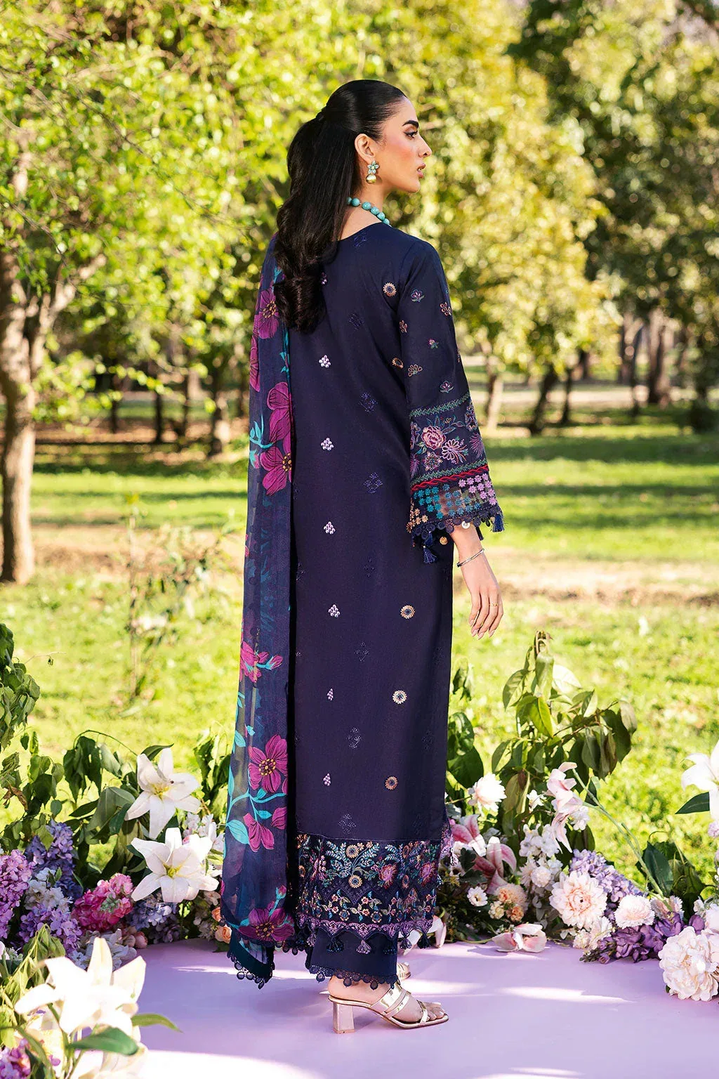 Ramsha Riwayat Lawn Collection Navy Blue Organza – view 2 – Poshaq