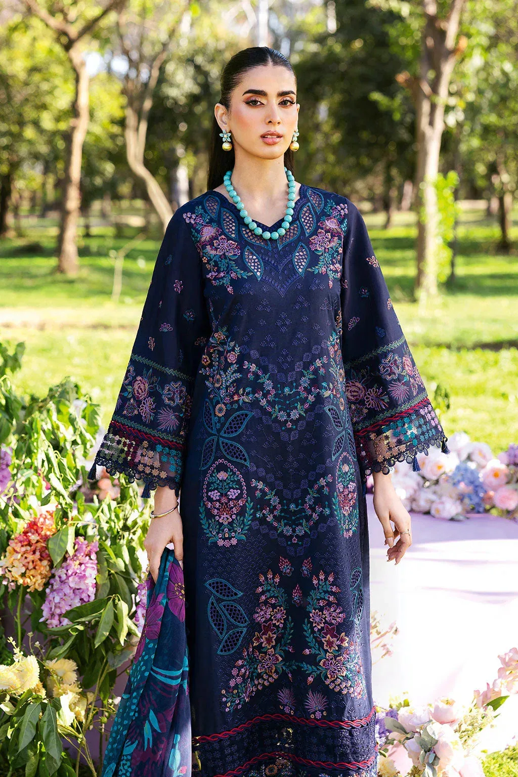Ramsha Riwayat Lawn Collection Navy Blue Organza – view 3 – Poshaq