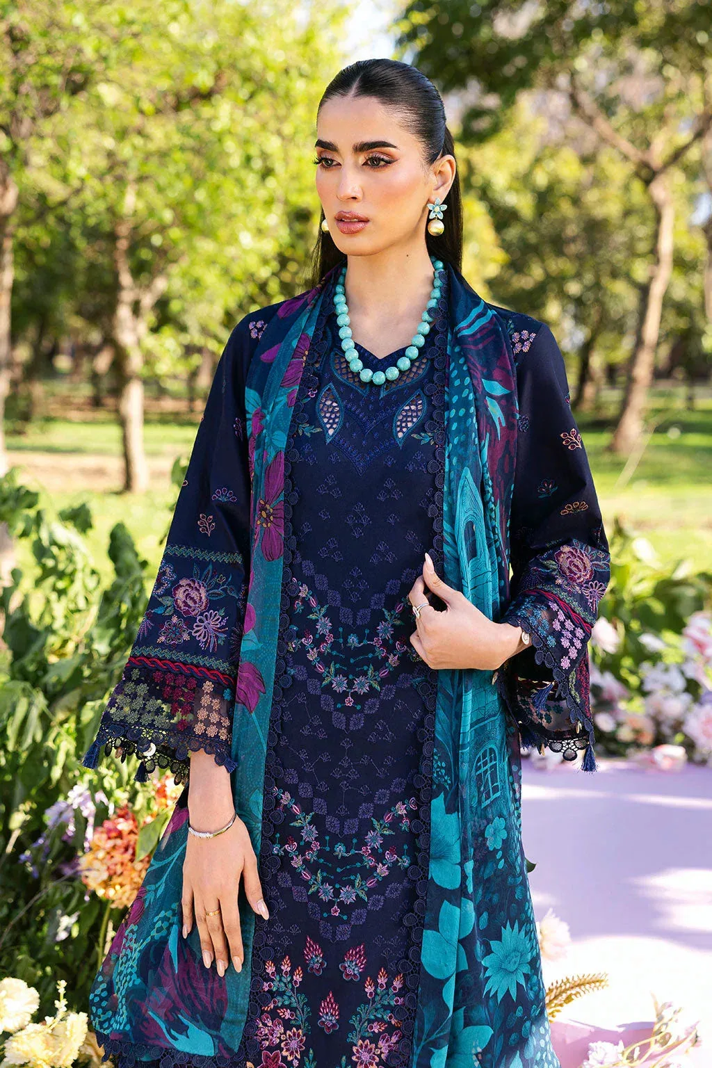 Ramsha Riwayat Lawn Collection Navy Blue Organza – view 4 – Poshaq