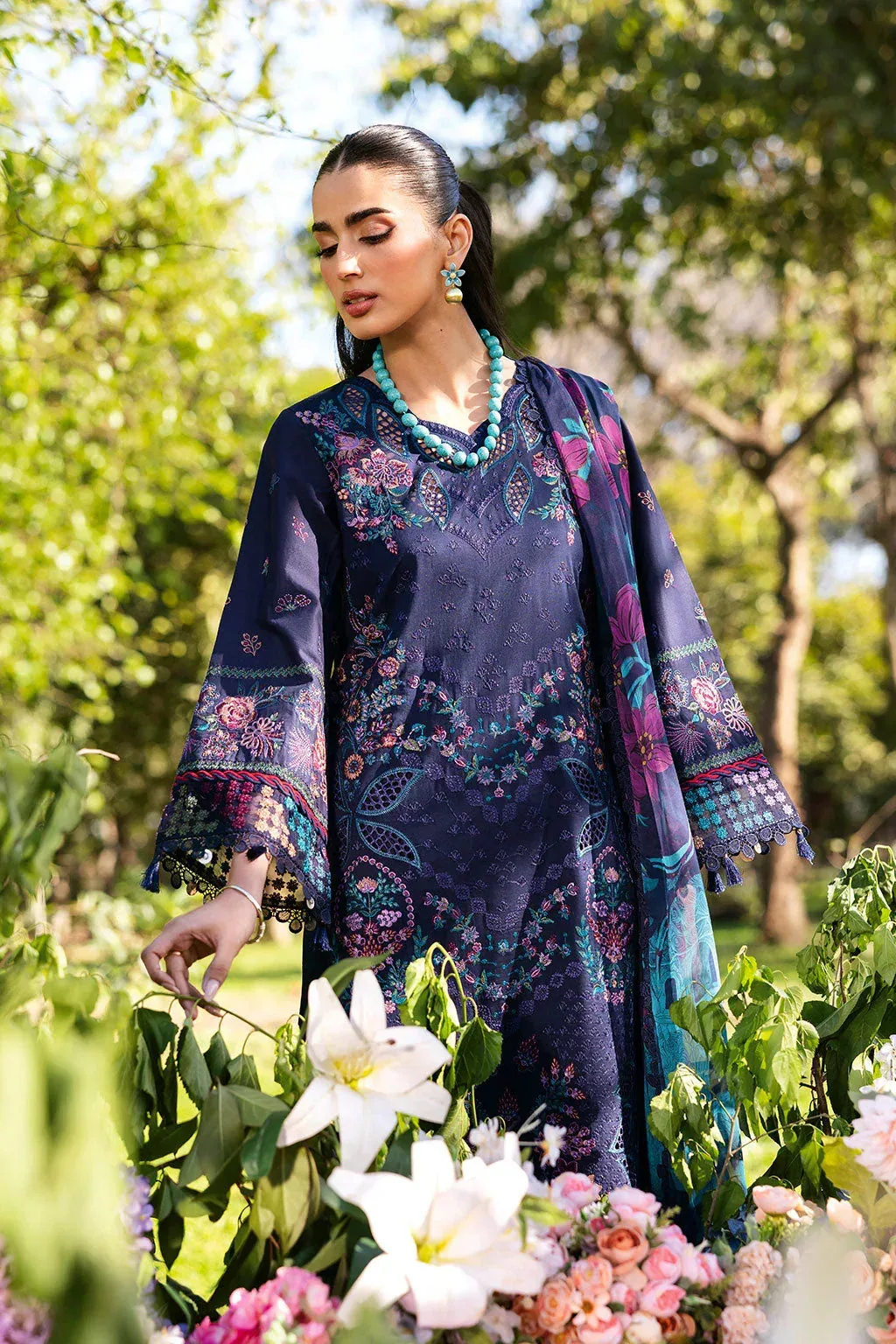Ramsha Riwayat Lawn Collection Navy Blue Organza – view 5 – Poshaq