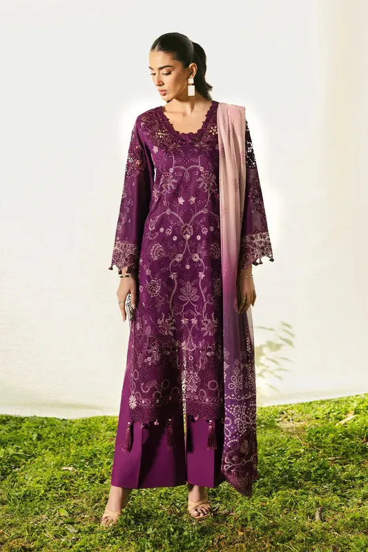 Ramsha Riwayat Lawn Collection Magenta Organza – view 1 – Poshaq