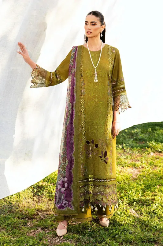 Ramsha Riwayat Lawn Collection Mehndi Green Organza – view 1 – Poshaq