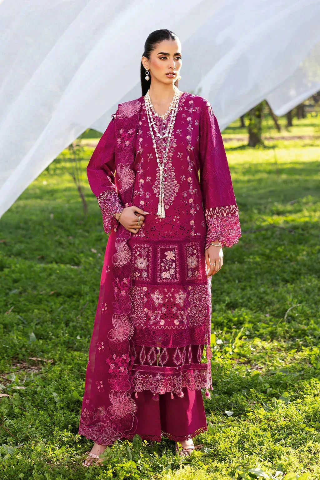 Ramsha Riwayat Lawn Collection Magenta Organza – view 1 – Poshaq