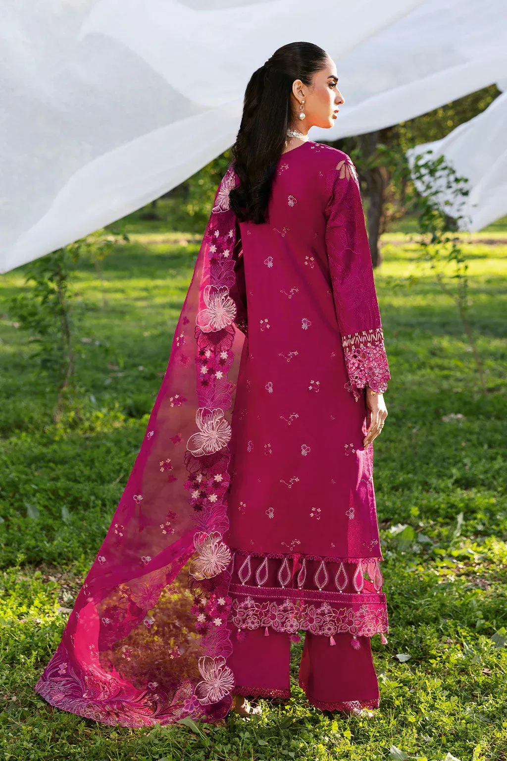 Ramsha Riwayat Lawn Collection Magenta Organza – view 2 – Poshaq