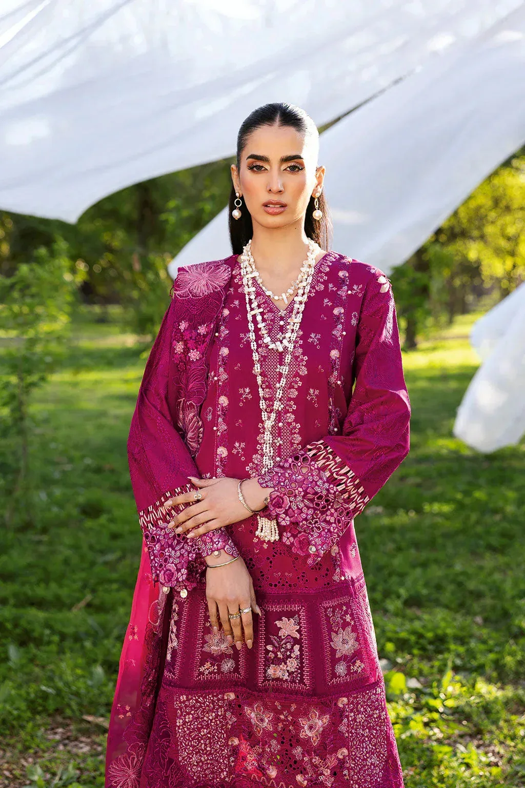 Ramsha Riwayat Lawn Collection Magenta Organza – view 3 – Poshaq