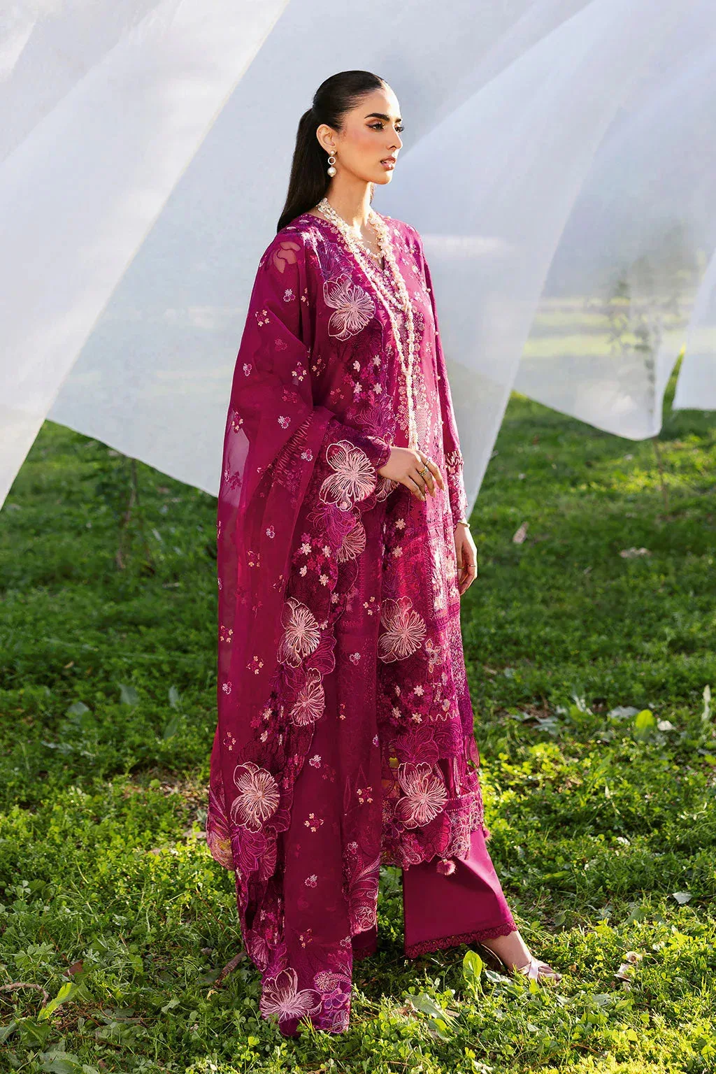 Ramsha Riwayat Lawn Collection Magenta Organza – view 4 – Poshaq