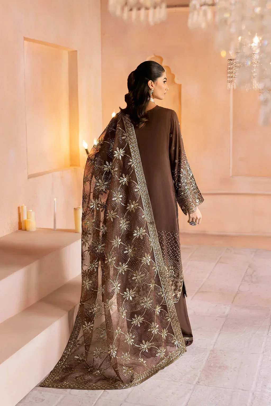 Ramsha Shehnai Formals Chocolate Brown Raw Silk – view 2 – Poshaq