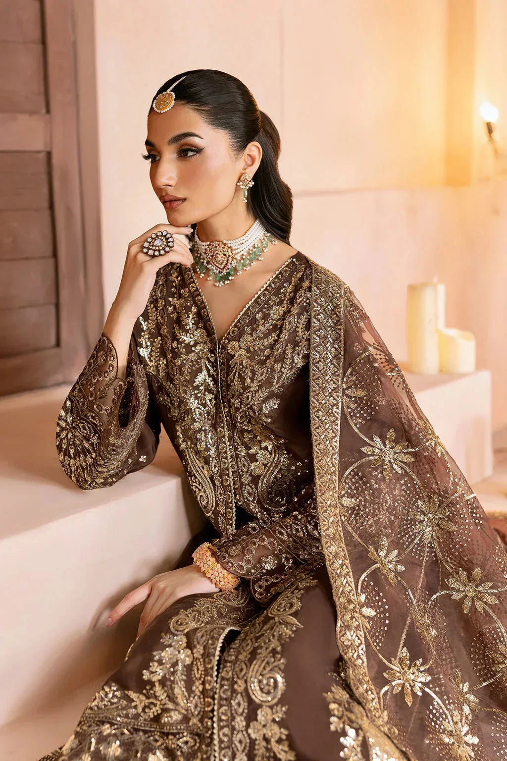 Ramsha Shehnai Formals Chocolate Brown Raw Silk – view 5 – Poshaq