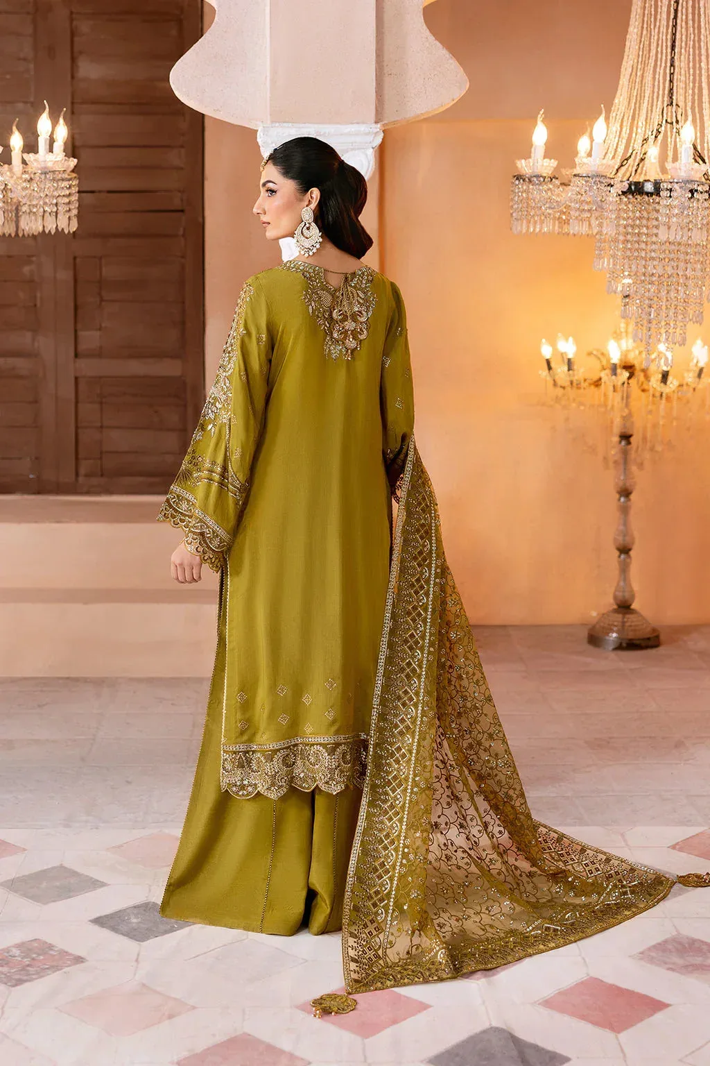 Ramsha Shehnai Formals mendhi Raw Silk – view 2 – Poshaq