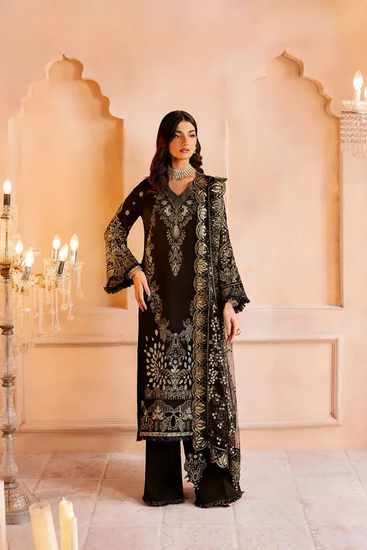 Ramsha Shehnai Formals Black Raw Silk – view 1 – Poshaq