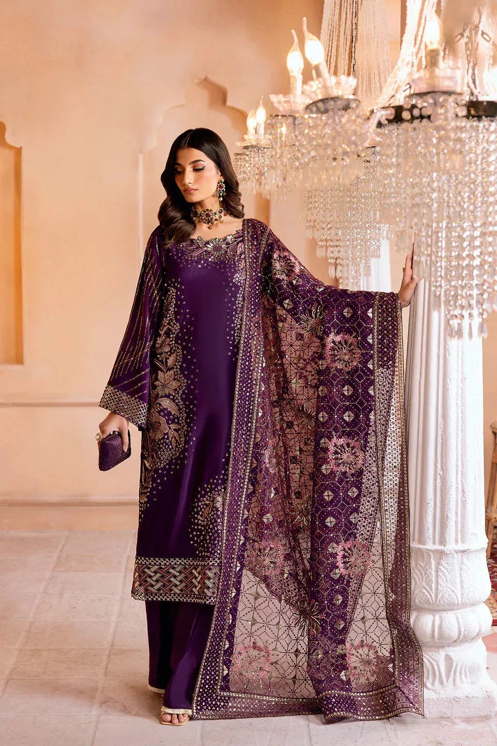 Ramsha Shehnai Formals Dark Purple Raw Silk – view 1 – Poshaq