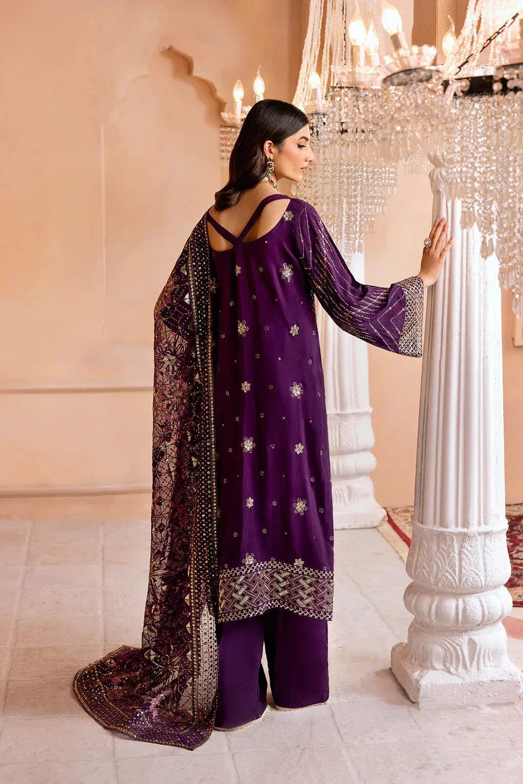Ramsha Shehnai Formals Dark Purple Raw Silk – view 2 – Poshaq
