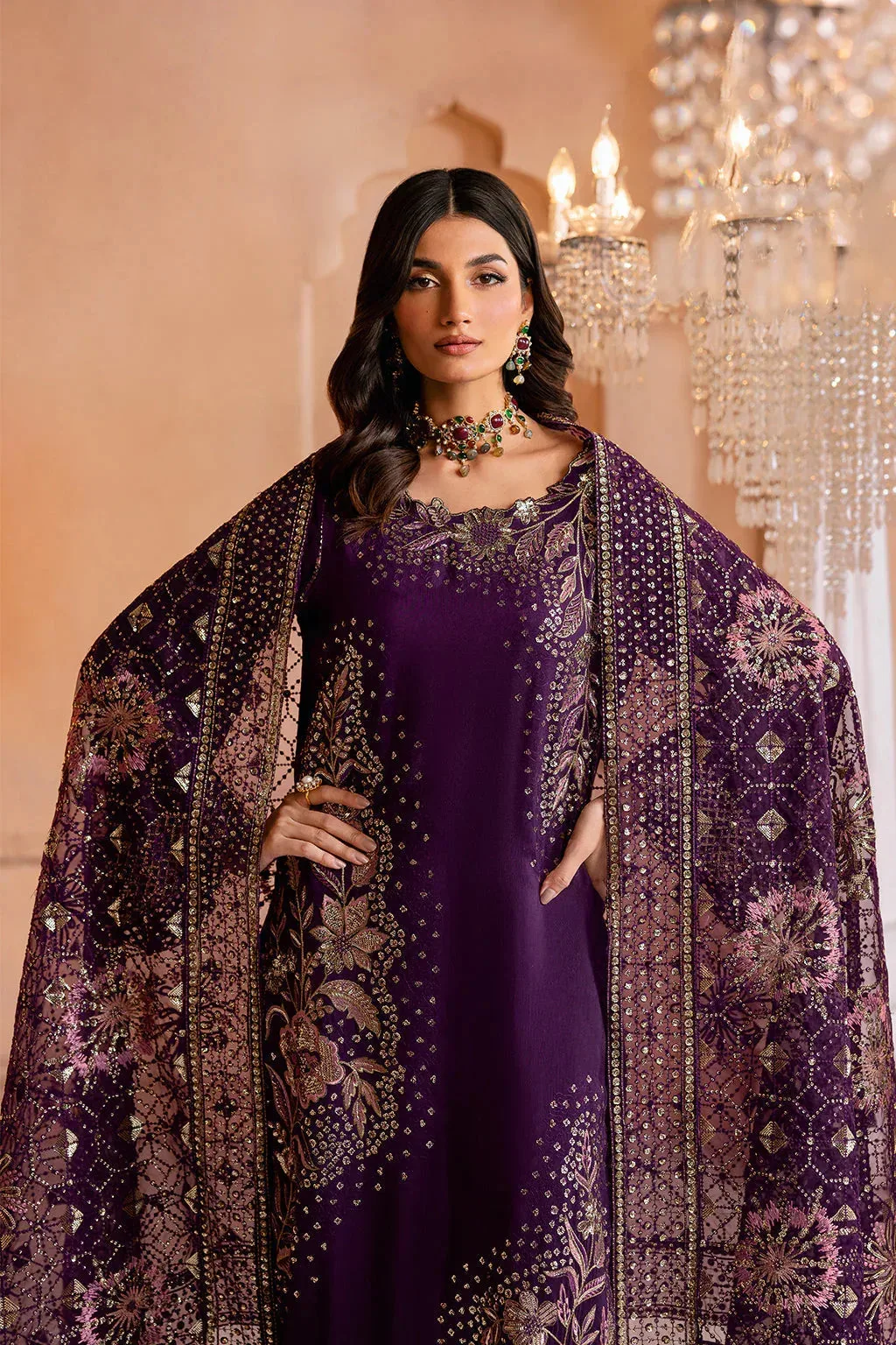 Ramsha Shehnai Formals Dark Purple Raw Silk – view 3 – Poshaq