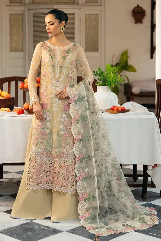 Ramsha Dastak Luxury Chiffon Collection Beige Raw Silk – view 1 – Poshaq