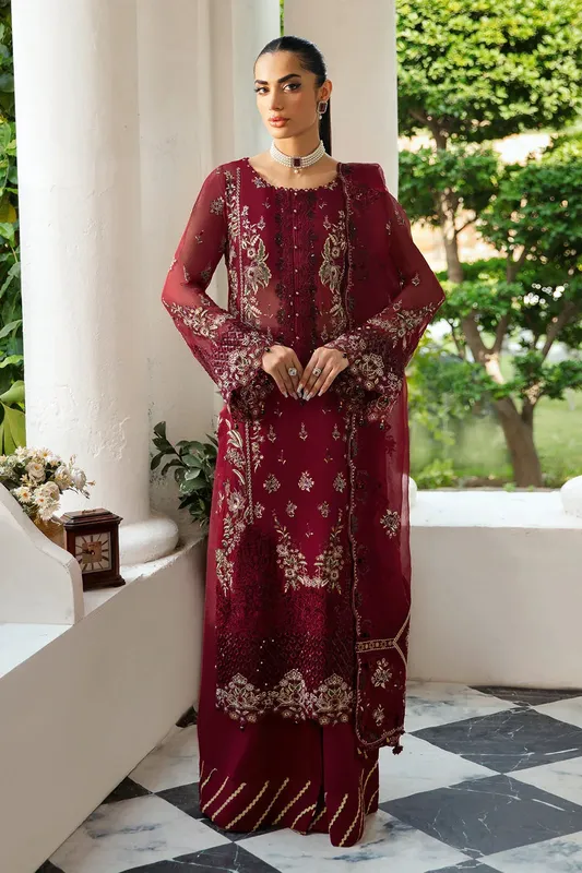 Ramsha Dastak Luxury Chiffon Collection Deep Red Organza – view 1 – Poshaq