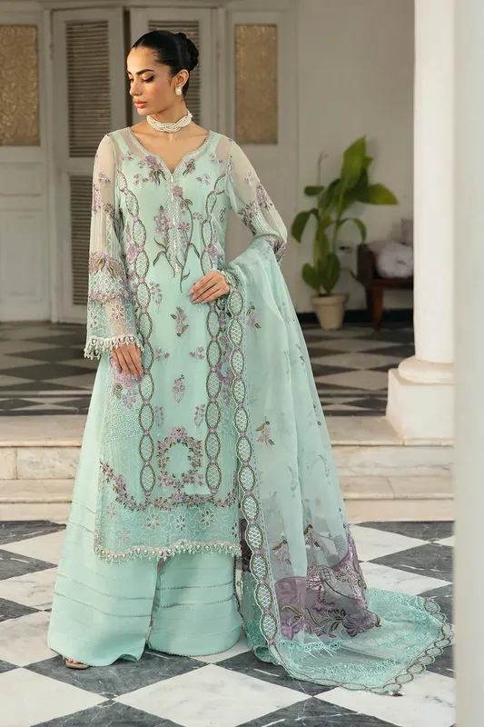 Ramsha Dastak Luxury Chiffon Collection Ice Blue Organza – view 1 – Poshaq