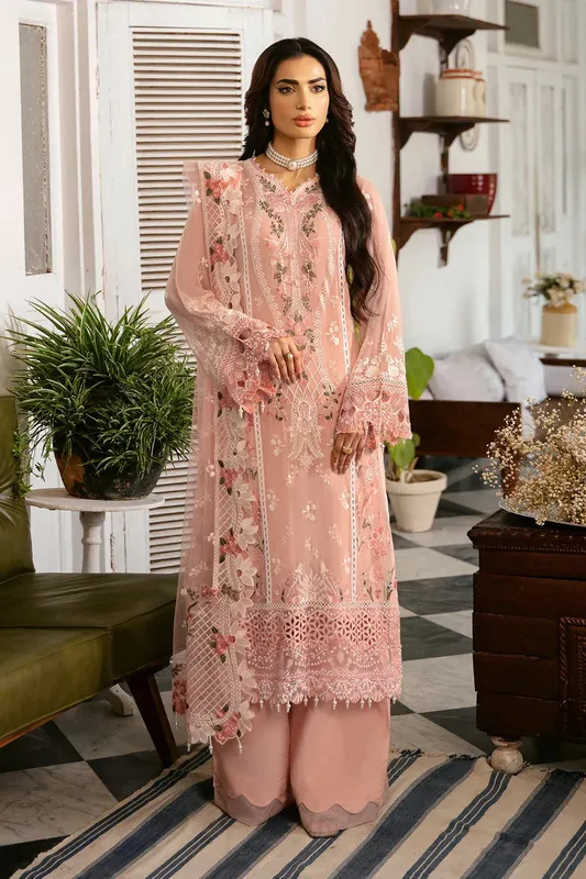 Ramsha Dastak Luxury Chiffon Collection Pale Peach Organza – view 1 – Poshaq