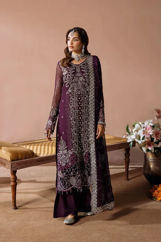 Ramsha Dastak Luxury Chiffon Collection Plum Organza – view 1 – Poshaq