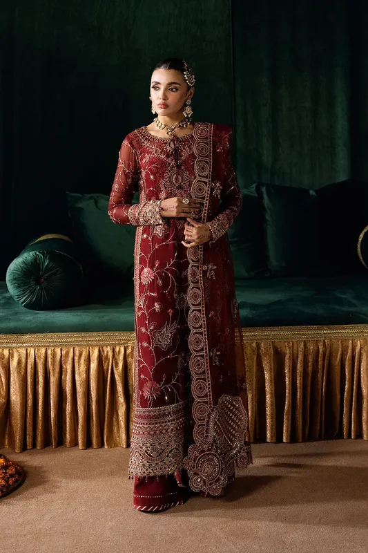Ramsha Dastak Luxury Chiffon Collection Maroon Organza – view 1 – Poshaq