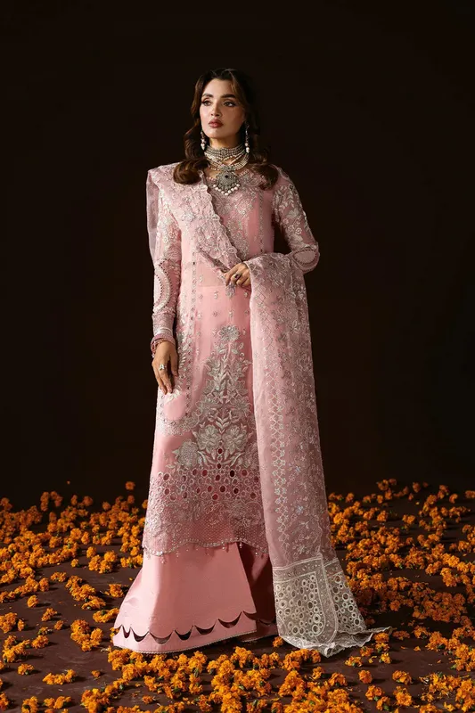 Ramsha Dastak Luxury Chiffon Collection Salmon Pink Organza – view 1 – Poshaq