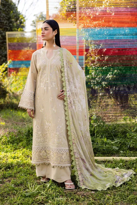 Ramsha Riwayat Lawn Collection Pale Yellow Organza – view 1 – Poshaq