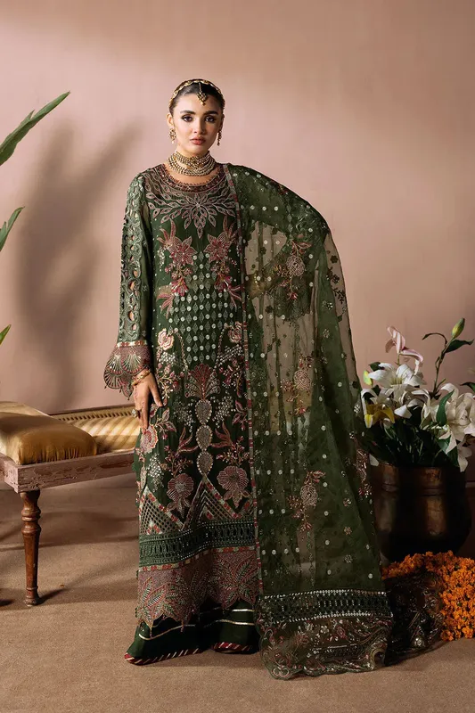 Ramsha Dastak Luxury Chiffon Collection Olive Green Organza – view 1 – Poshaq