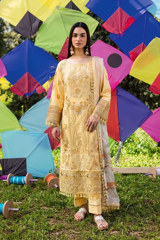 Ramsha Riwayat Lawn Collection Yellow Organza – view 1 – Poshaq