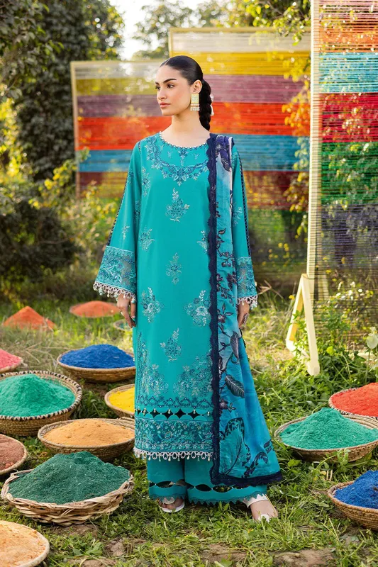 Ramsha Riwayat Lawn Collection Teal Organza – view 1 – Poshaq