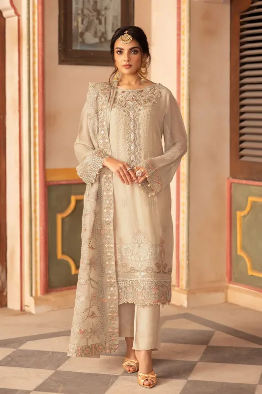Ramsha Dastan Formals Beige Raw Silk – view 1 – Poshaq
