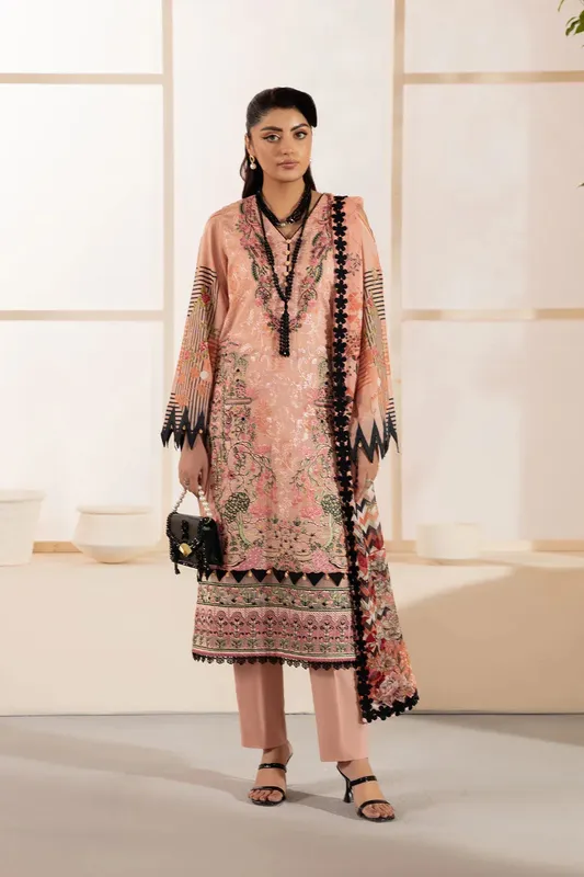 Ramsha Mashaal Luxury Lawn Nude Peach Organza – view 1 – Poshaq