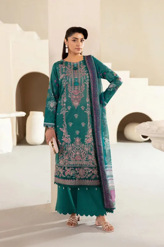 Ramsha Mashaal Luxury Lawn Emerald Green Organza – view 1 – Poshaq