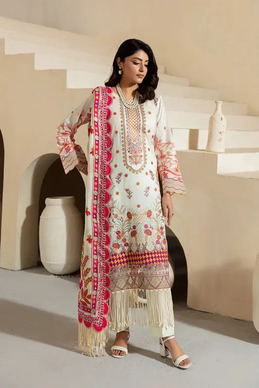 Ramsha Mashaal Luxury Lawn Ivory Organza – view 1 – Poshaq