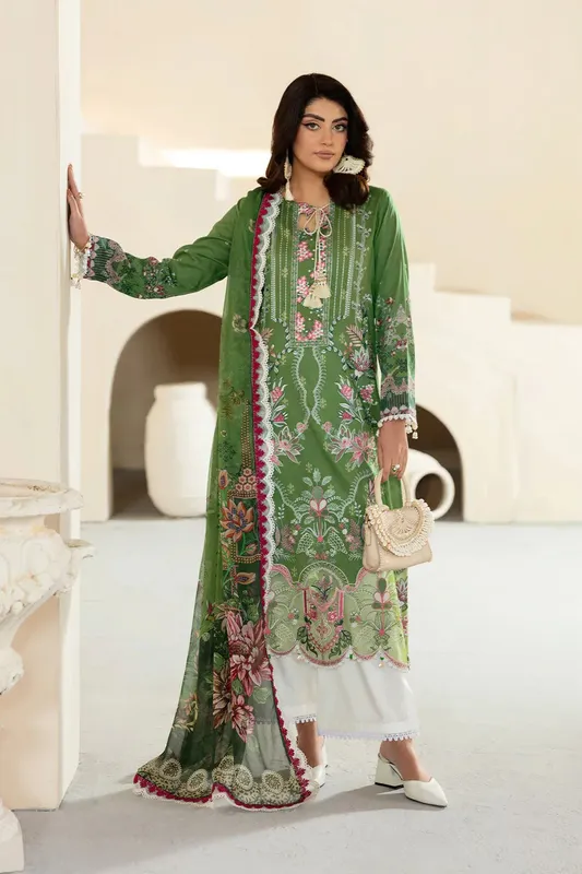 Ramsha Mashaal Luxury Lawn Apple Green Organza – view 1 – Poshaq