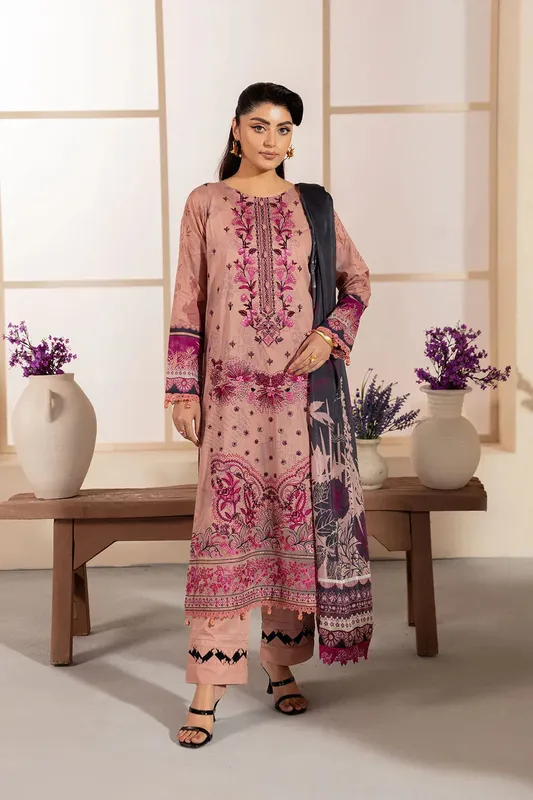 Ramsha Mashaal Luxury Lawn Soft Pink Organza – view 1 – Poshaq