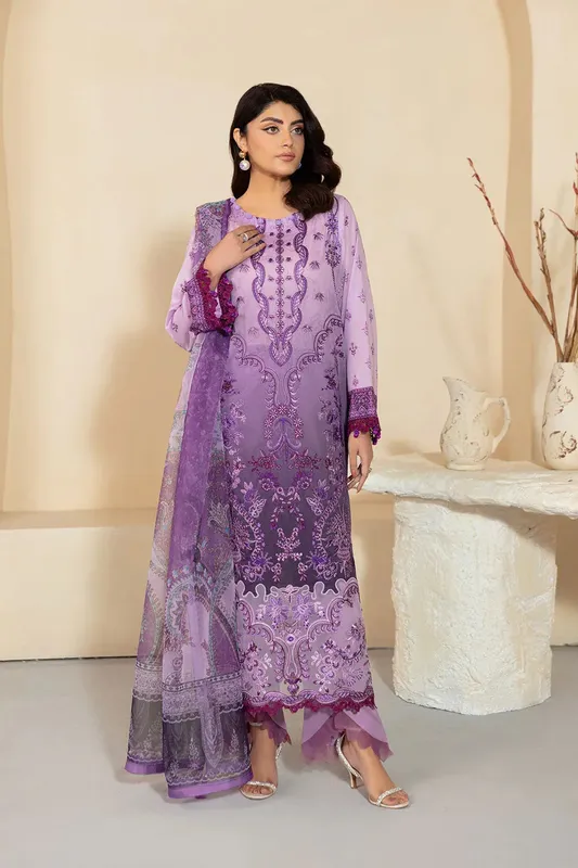 Ramsha Mashaal Luxury Lawn Lilac Organza – view 1 – Poshaq