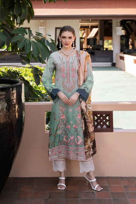 Ramsha Ghazal Luxury Lawn Mint Organza – view 1 – Poshaq
