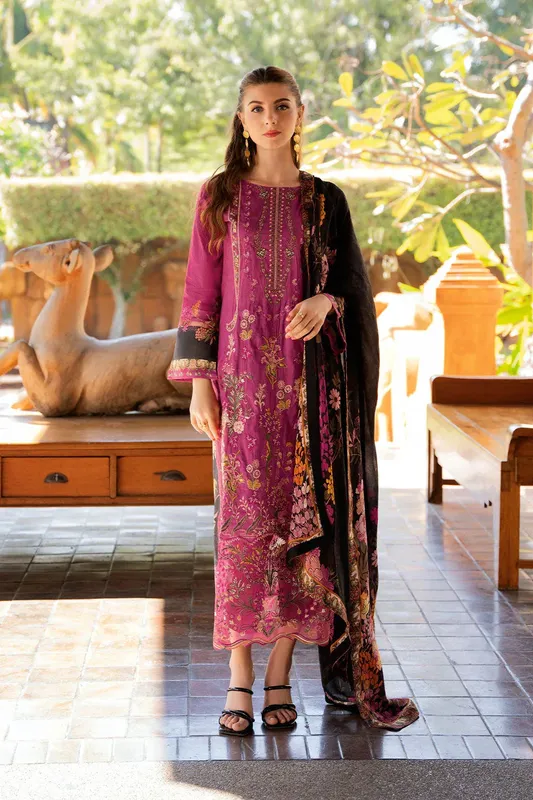 Ramsha Ghazal Luxury Lawn Magenta Organza – view 1 – Poshaq