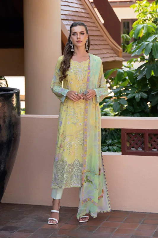 Ramsha Ghazal Luxury Lawn Maize Yellow Organza – view 1 – Poshaq