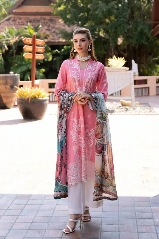 Ramsha Ghazal Luxury Lawn Ash Pink Organza – view 1 – Poshaq