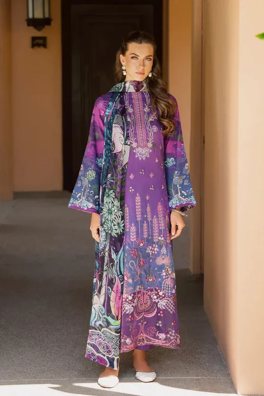 Ramsha Ghazal Luxury Lawn Purple Organza – view 1 – Poshaq