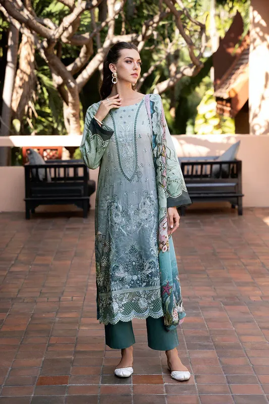 Ramsha Ghazal Luxury Lawn Ice Blue Organza – view 1 – Poshaq