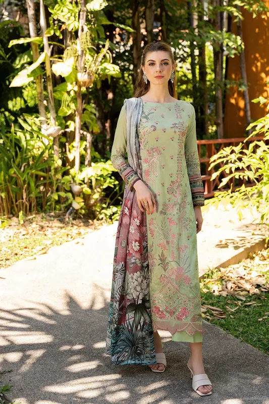 Ramsha Ghazal Luxury Lawn Mint Gray Organza – view 1 – Poshaq