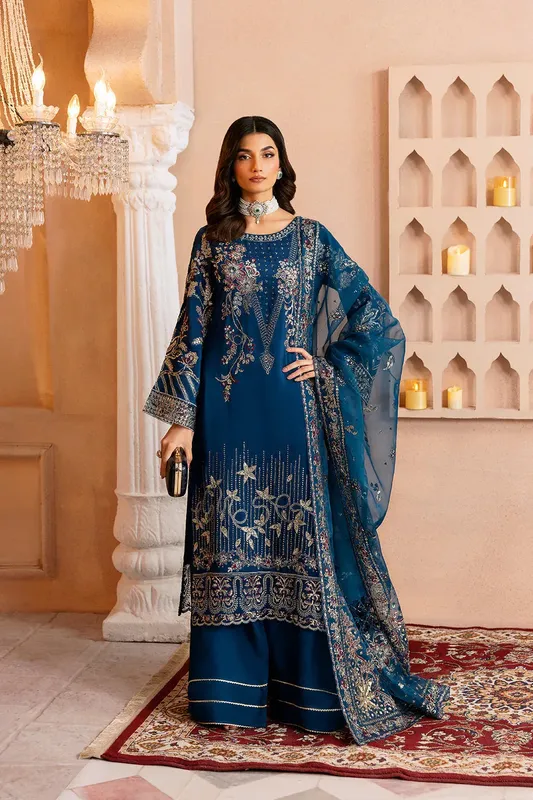 Ramsha Shehnai Collection Cobalt Blue Raw Silk – view 1 – Poshaq