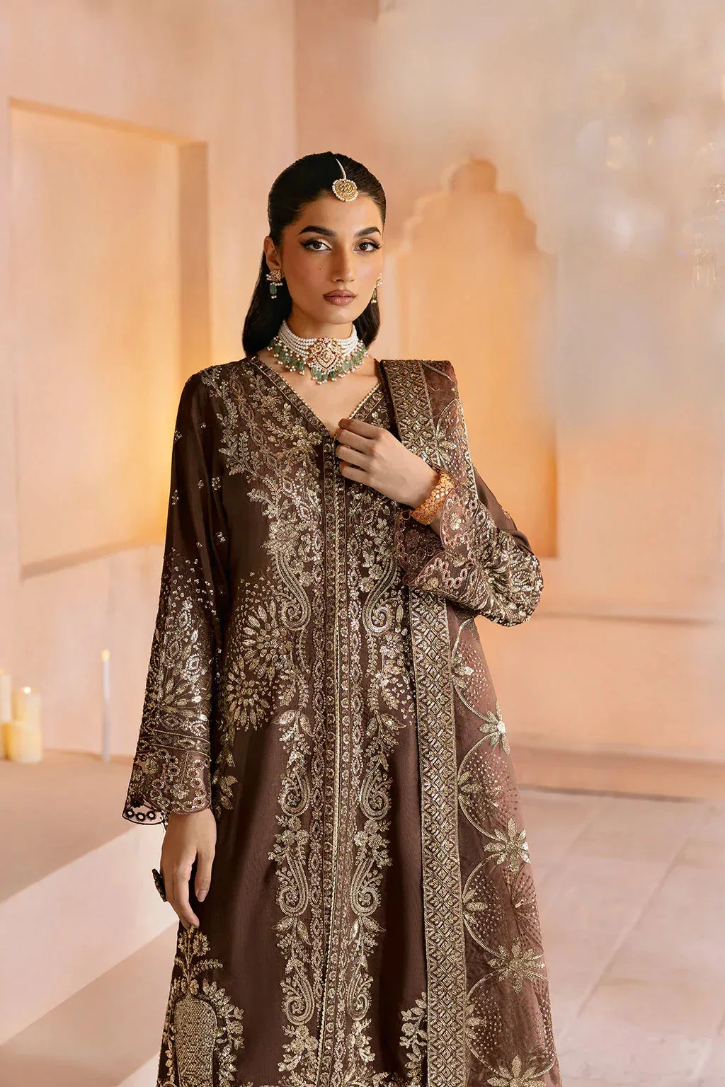 Ramsha Shehnai Collection Chocolate Brown Raw Silk – view 3 – Poshaq