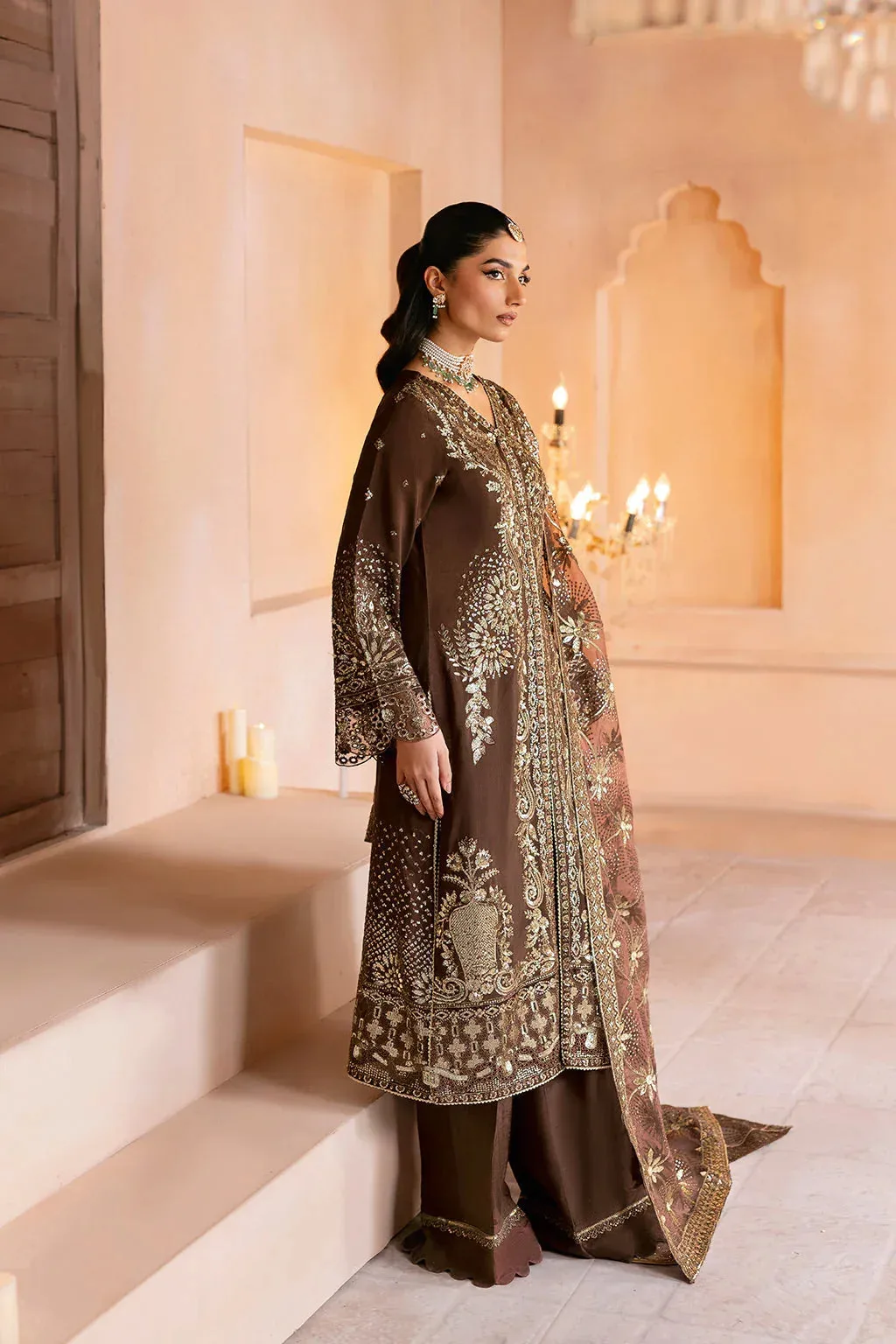 Ramsha Shehnai Collection Chocolate Brown Raw Silk – view 4 – Poshaq